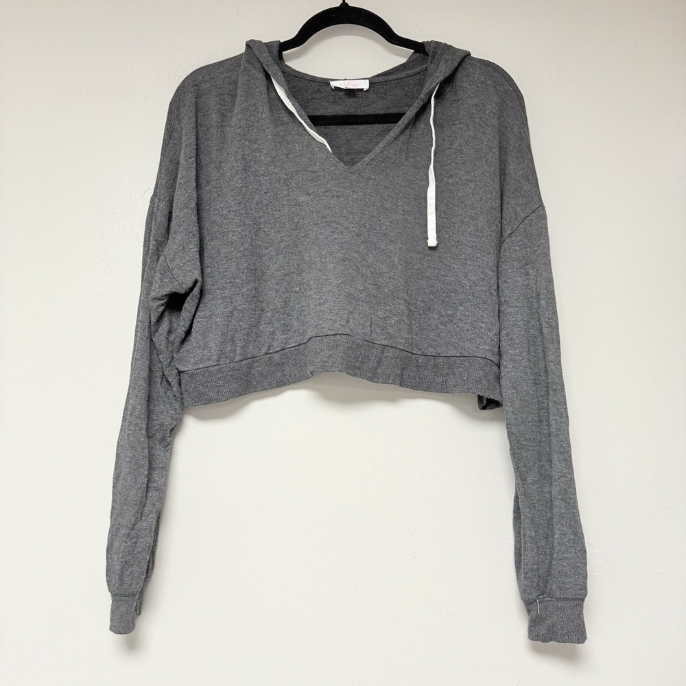 Colsie Women's Gray Cropped Long Sleeve Hoodie Size XL